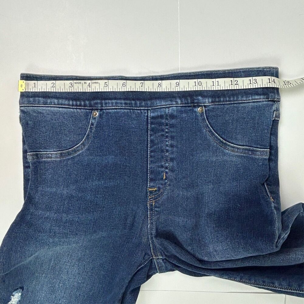 Spanx Skinny Jeans Stretch Denim Jeggings Blue Distressed Raw Hem Lift Pants M - Picture 9 of 16